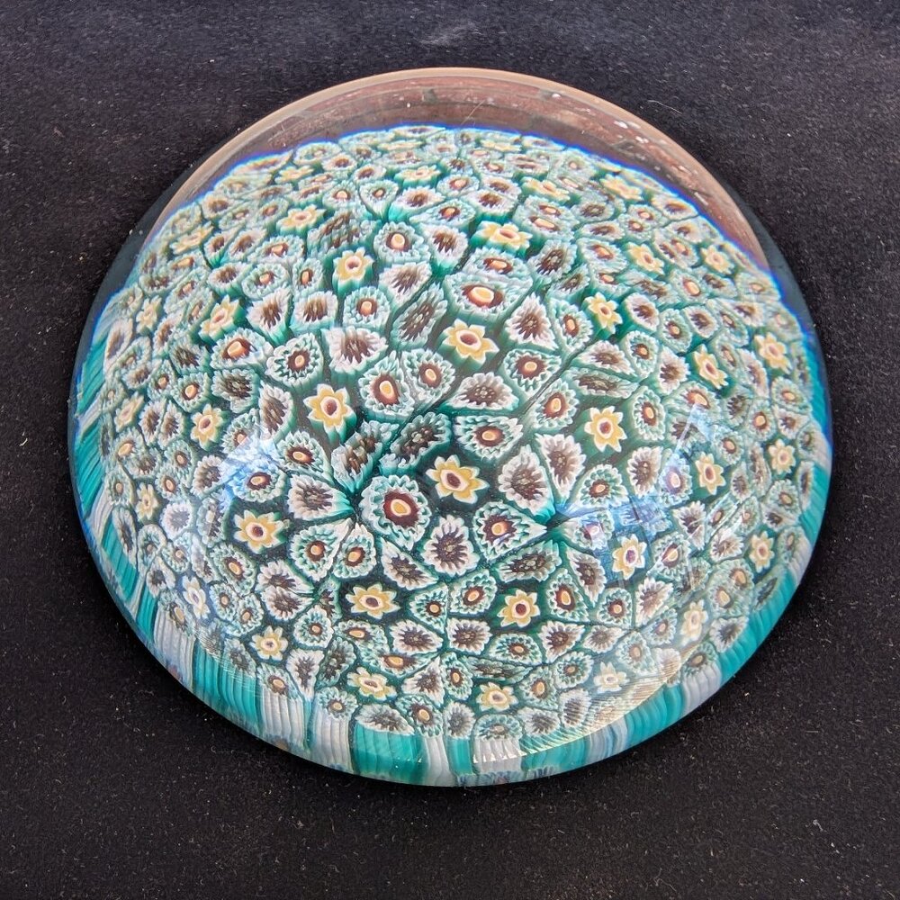 Vintage Murano Millefiori Glass Bubble Paperweight 3.5'